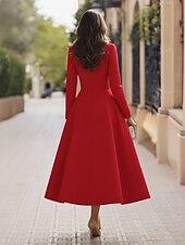 preiswerte Smokingkleider-Smokingkleid A-Linie Formell Stretch-Crêpe Elegant Vintage Langarm Tee-Länge Midi-Länge Königin Anne Doppelreihig
