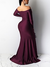 preiswerte Frauen schwarzes Kleid-Damen Langes Kleid Maxikleid schwarzes kleid Abschlussballkleid Partykleid Elegant Modern Party Besonderer Anlass Abendgesellschaft Normale Passform Einfach Langarm V Ausschnitt Blau Schwarz Rote Grün