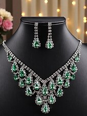 abordables Collier pour femme-Ensemble collier et boucles d'oreilles pendantes en argent plaqué violet pour femme - bijoux de mariée élégants en cristal pour mariages, bals de fin d'année et soirées habillées