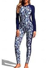 Недорогие Рашгард One Pieces-Жен. Рашгард Рашгард на все тело Цельный костюм для серфинга Океан Застегнуться со встроенным бюстгальтером Передняя молния УФ-защита от солнца Закрытая чашечка UPF50+ Длинный рукав Чехол