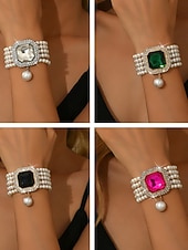 זול יום האהבה-צמיד חרוזים פנינים לנשים עם קריסטל גדול - תכשיט יד אלגנטי משובץ אבני חן למסיבה, ערב ואירועי קוקטייל