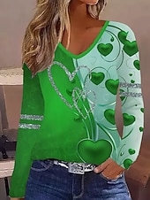 Χαμηλού Κόστους Τέχνη &amp; Σχεδίαση μπλουζάκι-Γυναικεία Μπλουζάκι Στάμπα Ombre Καρδιά Γραφική Βίντατζ Στυλάτο Κλασσικό Μακρυμάνικο Λαιμόκοψη V Κανονικά μπλουζάκια Καθημερινά Θαλασσί Ρουμπίνι Βυσσινί Πράσινο του τριφυλλιού Άνοιξη Φθινόπωρο