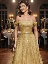 Недорогие Платья на вечер в стиле А-силуэта-А-силуэт С коротким шлейфом Вышивка бисером Вечернее платье Платье матери невесты Вечернее платье Элегантный стиль Винтаж Блестящая Без рукавов С открытыми плечами Свадьба Официальные Тюль Пайетки с