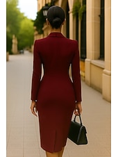 billige Tuxedokjoler-Smokingkjole Havfrue Formell Stretch Crepe Elegant Langermet Te-lengde Knelengde Midi-lengde Med hakk V-hals Enkelt Brystet To-knapp