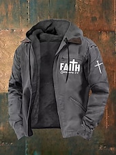 billiga 3d hoodies för män-Herr Huvtröja med dragkedja Fleece-jacka Huvtröja i fleece Blå Svart Brun Huva Kors Tro Ficka Ledigt Dagligen Utekväll Polyester Streetwear Retro Ledigt Höst vinter Kläder Pull Tröjor