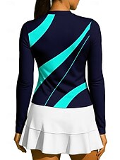 baratos Camisa Feminina-Mulheres Geométrica Camisa Esportiva Camisa de tênis Top de tênis Manga Longa Zíper Floral UPF50+ Resistente a UV Elasticidade Alta Pavio Humido Respirável Voleibal Tênis Golfe Gola Alta Colarinho