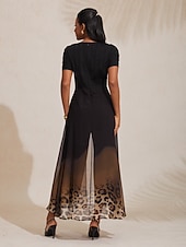 رخيصةأون Jumpsuits-جمبسوت شيفون محبوك بنقشة جلد الفهد المتدرجة، أنيق، مناسب لحفلات العطلات