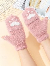 preiswerte Handschuhe für Damen-Damen-Fingerhandschuhe aus flauschigem Strick mit Katzenpfotenmuster – weicher Plüschstoff, in verschiedenen Farben erhältlich, perfekt für Winter und Freizeit.
