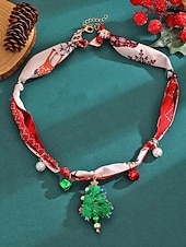 tanie Naszyjnik damski-Naszyjnik świąteczny dla kobiet, wykonany ze stopu metali, tkaniny i akrylu, z motywem renifera, Świętego Mikołaja i choinki, idealny na przyjęcia świąteczne