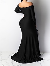 preiswerte Frauen schwarzes Kleid-Damen Langes Kleid Maxikleid schwarzes kleid Abschlussballkleid Partykleid Elegant Modern Party Besonderer Anlass Abendgesellschaft Normale Passform Einfach Langarm V Ausschnitt Blau Schwarz Rote Grün