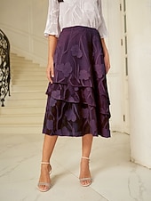  Dámské Elegantní Na běžné nošení Midi Středně vysoký pas Sukně Květinový Krajka Volány Nepravidelný lem Lehce elastické Rande Běžné / Denní Lilková Jaro. Podzim. Zima. Léto Polyester