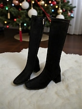 economico Stivali alla moda-stivali sopra il ginocchio da donna in pelle scamosciata con chiusura a cerniera, tacco a blocco, comodi ed eleganti per l'inverno o le uscite casual