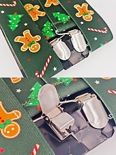 abordables Corbatas y pajaritas para hombres-Tirantes navideños para hombre – poliéster elástico con diseño de pan de jengibre y bastones de caramelo, estilo festivo para fiestas y celebraciones navideñas.