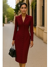 billige Tuxedokjoler-Smokingkjole Havfrue Formell Stretch Crepe Elegant Langermet Te-lengde Knelengde Midi-lengde Med hakk V-hals Enkelt Brystet To-knapp