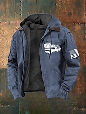 economico felpe 3d da uomo-Per uomo Felpa con cappuccio a zip intera Giacca in Pile Felpa con cappuccio in pile Blu Marrone Con Cappuccio Renna Bandiera Americana Tasca Stampato Casuale Quotidiano Uscire Poliestere Streetwear