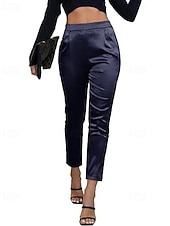 Недорогие Прямые Брюки-Жен. Атласные брюки Широкие Зауженные брюки Чино Элегантный стиль Уличный стиль На каждый день Полная длина Нормальная Полотняное плетение Карман Эластичная талия Удобный Неэластичная Слабоэластичная