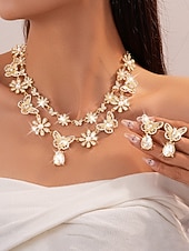 halpa Häät ACC-naisten kukkakuvioinen perhoskorusetti - kimaltava kristallikaulakoru, korvakorut &amp;sormussetti juhliin, iltatilaisuuksiin &amp;erityistilaisuudet
