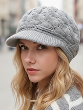 tanie Kapelusze damskie-Damska czapka z dzianiny akrylowej z podszewką z polaru, w wielu kolorach, wygodna i stylowa na święta Bożego Narodzenia i zimowe aktywności