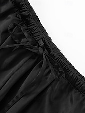 preiswerte weites Bein und hohe Taille-Damen Satinhosen Weites Bein Chinos Hosen Hose Streetwear Lässig Volle Länge Mittlere Taillenlinie Einfach Kordelzug Tasche Bequem Unelastisch Täglich Outdoor Schwarz Sommer Frühling Lässiger Schnitt