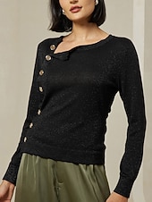cheap Women&#039;s Sweater-Slash Neck Button Up Cropped Knit Top