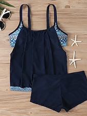 baratos Tankinis-Tankini Feminino de Biquíni 2 Peças com Cintura Alta Controle de Barriga Cintura Alta Slim Costas Nuas Roupas de Praia de Férias Gráfico Floral com Decote U Sem Mangas