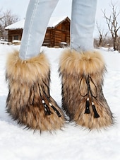 economico Stivali di neve e inverno-stivali invernali da donna in pelliccia sintetica: eleganti dettagli con nappe, stivali da neve caldi e comodi, perfetti per il freddo, per l'abbigliamento casual e per l'outdoor