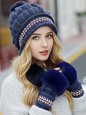 Недорогие Женские шляпы-Женский рождественский вязаный комплект шапки и перчаток, доступен в нескольких цветах, уютный и стильный, идеально подходит для зимнего отдыха на свежем воздухе и в качестве подарка к праздникам