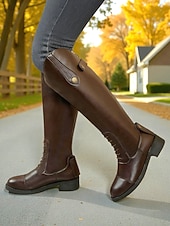 economico Stivali da cavallo-stivali da equitazione marroni alti fino al ginocchio da donna – stivali stringati in similpelle in stile equestre vintage per l'autunno, passeggiate all'aperto e abiti da campagna