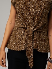 お買い得  アート＆デザインのブラウス-オールコットンのヒョウ柄ツイストデザイントップス、バケーション