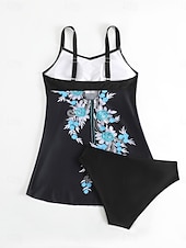 billiga Tankinis-Kvinnors tankini 2-delad baddräkt sexig mage kontroll hög midja smal rygglös semester strandkläder ombre u-hals ärmlös baddräkt