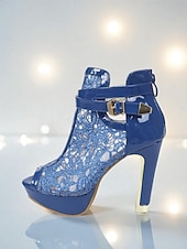 levne Peep Toe lodičky-Dámské fialové krajkové boty na platformě s otevřenou špičkou - sexy síťované kotníkové boty s přezkou na noční život a párty