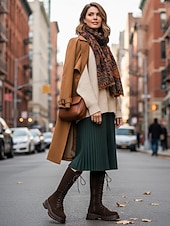 economico Stivali da combattimento-stivali alti fino al ginocchio con lacci marrone scuro da donna – stivali stile combattimento con suola spessa per outfit alla moda, passeggiate all'aperto, viaggi e uso quotidiano