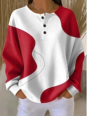 cheap Stripe&amp;Geometric Hoodies-Women's Pullover Sweatshirt Abstract Casual Long Sleeve Round Neck Regular Tops Casual Dailywear Blue White Yellow Pink Red Spring Fall
