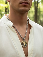 halpa Miesten korut-Miesten viikinkipuu-riipuskaulakoru - metalliseos, vintage-kultaa ja -hopeaa, pohjoismaisesta tyylistä inspiroitunut, täydellinen lahja luonnon ystäville, rentoon ja juhlavaan tilaisuuteen