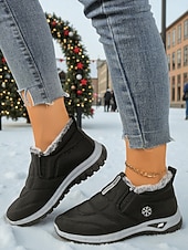 economico Sneakers da donna-Sneakers invernali da donna in caldo pile foderate in bordeaux - comode scarpe da esterno comode e impermeabili slip-on per il freddo e i viaggi di Natale