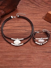 cheap Women's Necklace-Women's Bohemian Leather and Metal Statement Necklace &amp; Bracelet Set, Adjustable, Available in Gold and Silver – Perfect for Casual and Evening Wear