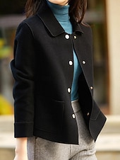 preiswerte Wintermäntel-Damen Freizeitjacke Bequem Atmungsaktiv Tasche Knöpfe Lässig Einfach Urlaub Straße Lässig Alltagskleidung Einreihig Kurz Umlegekragen Normale Passform Langarm Oberbekleidung Schwarz Beige Kaffee