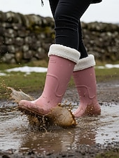 abordables Bottes de neige et d'hiver-Bottes de pluie rouges imperméables pour femmes avec revers amovible en fausse fourrure – des chaussures résistantes et élégantes pour les intempéries, les aventures en plein air et les activités de jardinage.