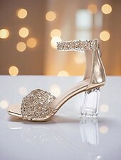 economico Sandali con tacco-sandali con tacco da donna impreziositi da cristalli glitterati - scarpe da festa scintillanti con punta aperta e tacco a blocco trasparente per la vita notturna e l'abbigliamento da discoteca &amp;abiti