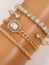 ieftine Nuntă ACC-Set de brățări aurii cu strasuri pentru femei - brățări cu lanț de cristale multistrat pentru petreceri glam, ieșiri în oraș&amp;amp;accesorii pentru ocazii speciale