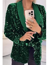preiswerte Blazer &amp; Anzüge-Damen Blazer Freizeitjacke Bequem Pailletten Mode Lässig Einfarbig Party Straße Alltagskleidung Ausgehen Regulär Gekerbtes Revers Normale Passform Langarm Oberbekleidung Blau Schwarz Rote Herbst
