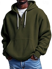  Homme Sweat à capuche Sweat à capuche gaufré Sweat à capuche quart zippé Vin Vert Véronèse Kaki Gris Clair Gris foncé À capuche Uni Cordon de serrage Avec Poches Quotidien Sport & Loisir Fête