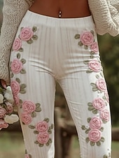  نسائي طماق بنطال ضيق مريح العطلة عتيق أساسي مكتمل الطول خصر عاليPantsعيد الميلاد المجيد ورد طبع مريح قابل للبسط فضفاض مناسب للبس اليومي الأماكن المفتوحة أزرق أبيض زهري أخضر الربيع الخريف قياس نحيل