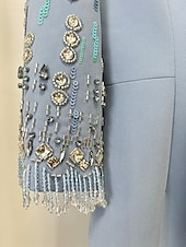 お買い得  シースイブニングドレス-タイト／コラム フロア丈 イブニングドレス エレガント ハーフスリーブ クルーネック 結婚式 フォーマル ポリスター ととも​​に ビーズ