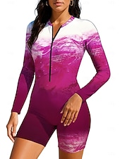 tanie Rash guardy One Piece-Damskie Skafander z lycry Strój kąpielowy Kostium kąpielowy Ocean Abstrakcja Zapiąć na zamek błyskawiczny Wyjmowane wkładki Suwak przedni Ochrona przeciwsłoneczna UV UPF50+ Ultra lekki (UL) Długi