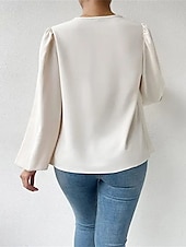 preiswerte Schicke Blusen-Damen Hemd Elegant Satin-Top Bluse Gerafft Patchwork Drapiert Einfarbig Einfach Elegant Vintage Täglich Langarm Laternenärmel Asymmetrisch Normale Oberteile Täglich Arbeit Ferien Blau Schwarz Wei