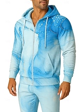 cheap Tracksuits-Men's Hoodie Tracksuit 2 Piece Tracksuit Drawstring Zip Up Clothing Suit Fall Winter Blue Vocation Outdoor Travel Lightweight Fashion Long Sleeve Sport Activewear Stretchy Regular Fit