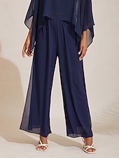  Per donna Pantaloni a Gamba Larga Pantaloni Lunghezza intera Chiffon Micro-elastico Elegante Vacanza Casa Streetwear Casuale Blu scuro Primavera Autunno Interstagionale XS S M