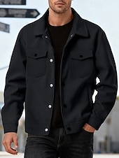 economico Giubbotti Casual-Per uomo Giacca Leggera Giacca Camicia Giacca Casual All'aperto Streetwear Tasca Bottoni Primavera &amp; Autunno Autunno &amp; Inverno Semplice Streetwear Quotidiano Collo ripiegato Regolare Nero Marrone