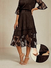  Dámské Elegantní Midi Středně vysoký pas Sukně Květinový Krajka Volány Nepravidelný lem Lehce elastické Rande Běžné / Denní Hnědá Jaro. Podzim. Zima. Léto Polyester